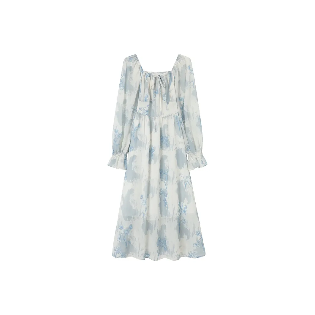 GULIANFEI Длинное платье с длинными рукавами женское многоцветное