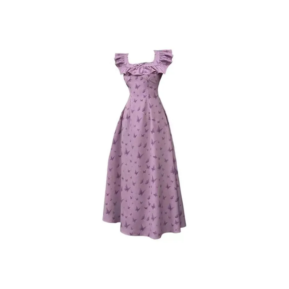 Lookinto Короткий рукав Платье Женское Фиолетовое