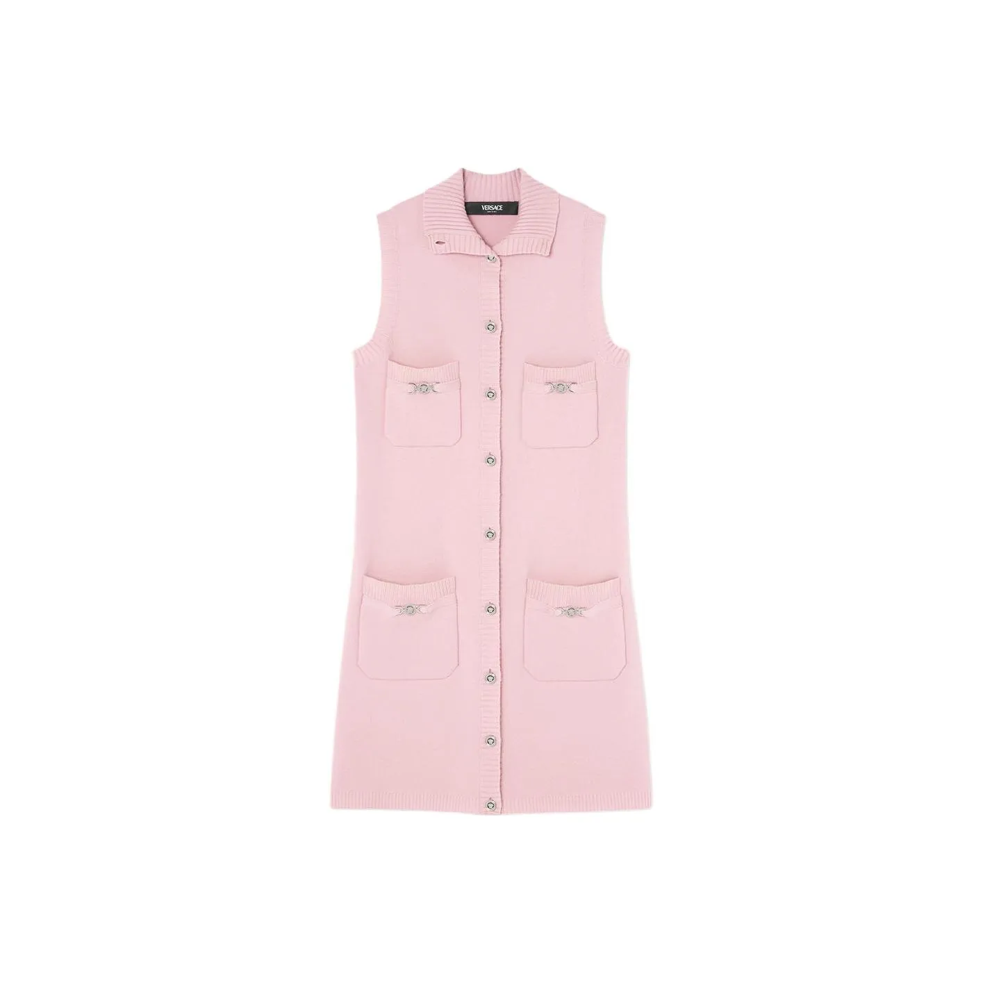 VERSACE Sleeveless Button Up Knitted Mini Dress