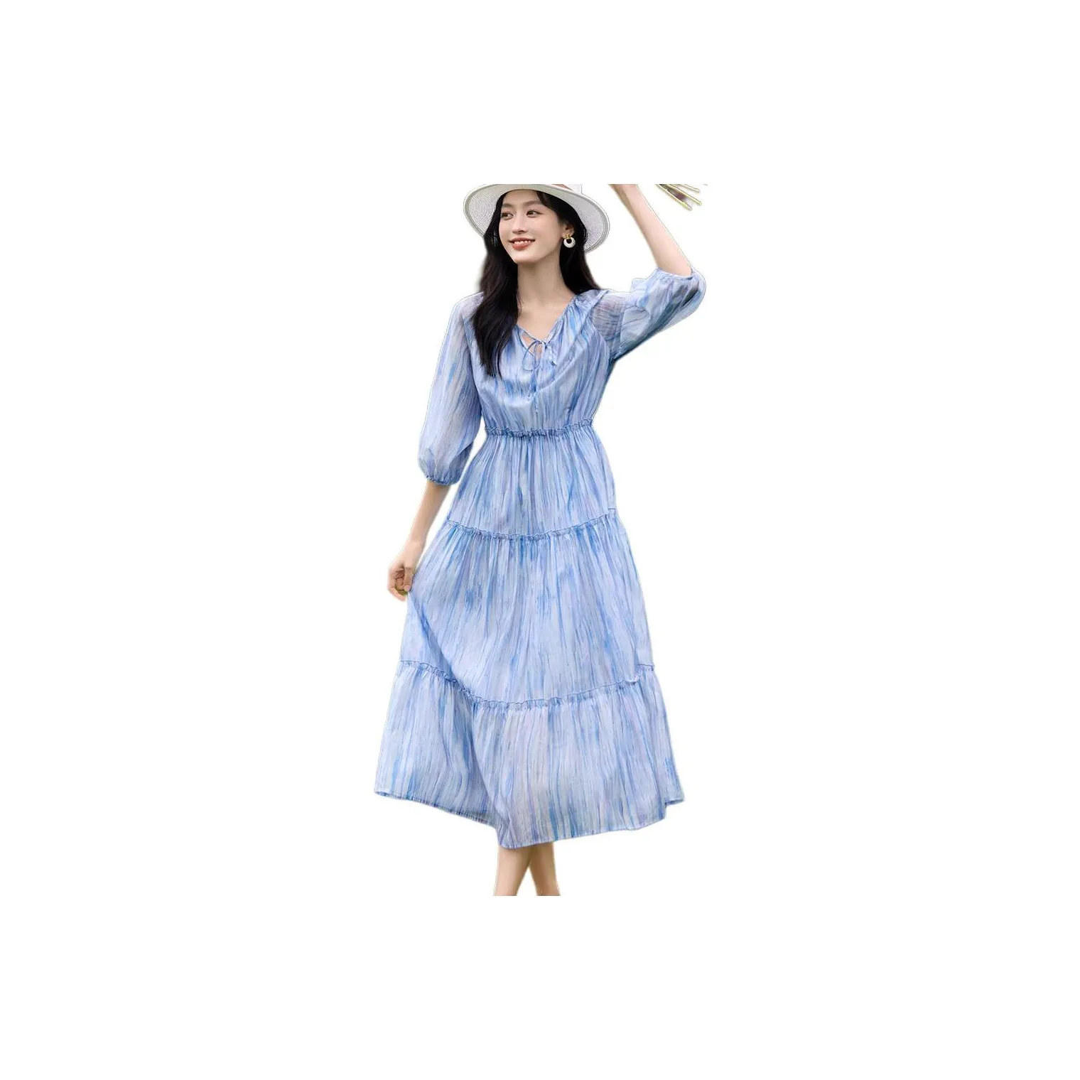 Mo Han Yi Mei Long Sleeved Dress Women's Bell Blue