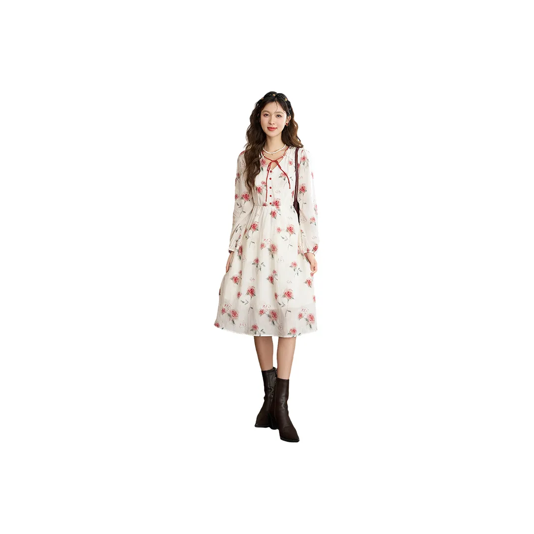 MISHOW Long Sleeved Dresses Women's Pink Rose