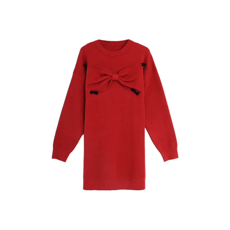 SETIROM Длинное платье с длинным рукавом женское красное