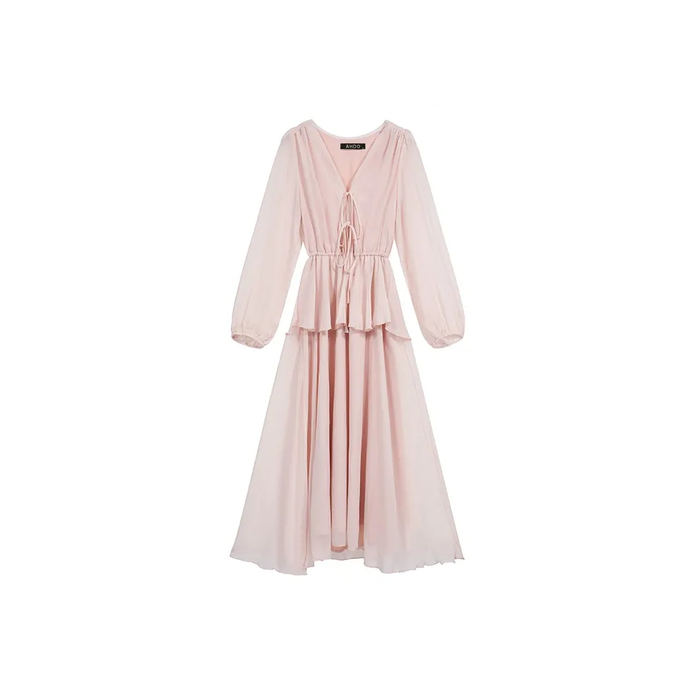 AHDO Long Sleeved Dresses Women's Pink