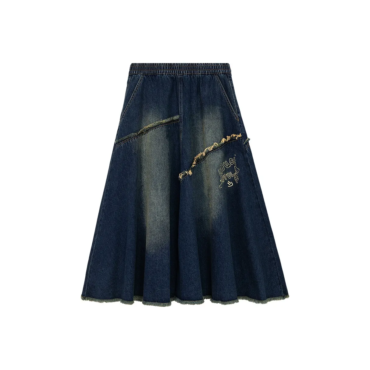 B.Duck Denim Long Skirt Women's Dark Blue