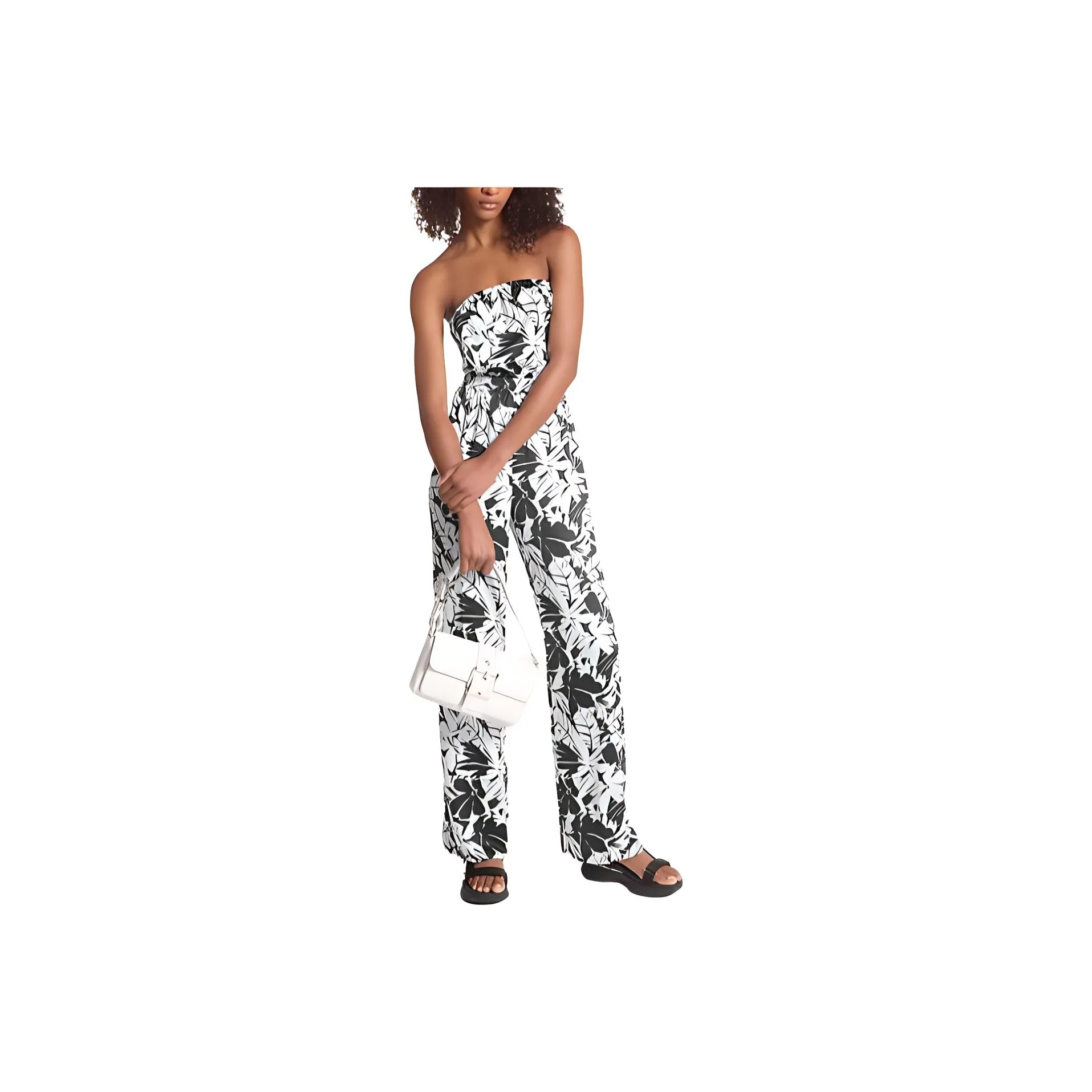 MICHAEL KORS Palm Print Satin Tie-Back Jumpsuit