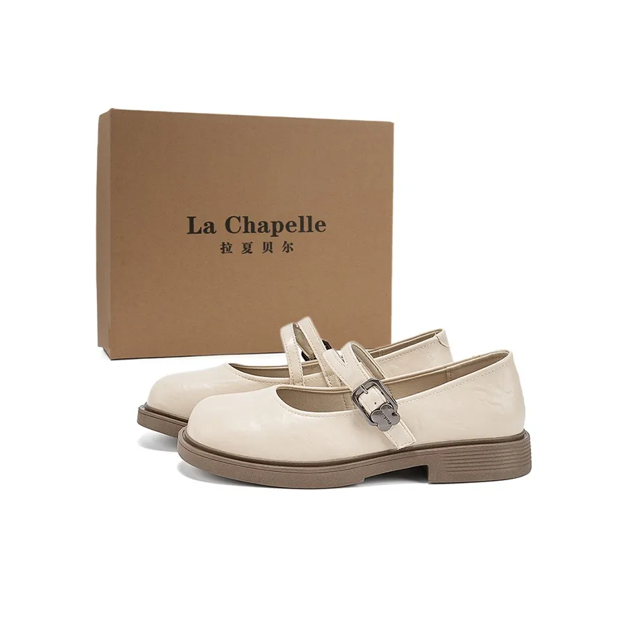 La Chapelle Квадратный каблук Туфли Мэри Джейн Низкий каблук Женские Бежевый