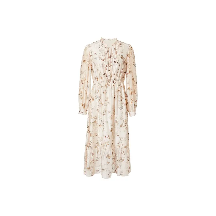 Hopeshow Long Sleeved Dress Women's Beige With Floral
