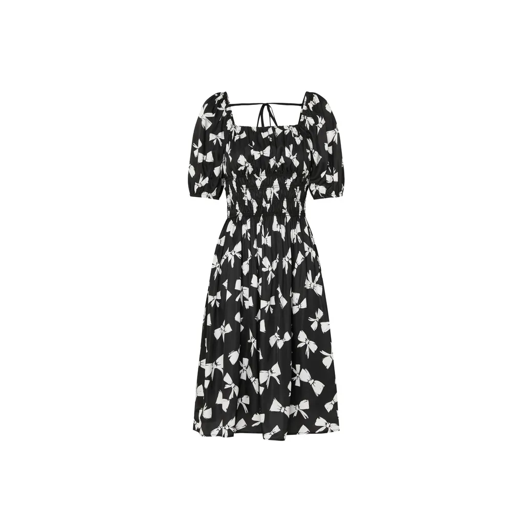 MO&CO Черное с белым Многоцветное Женское Короткое Платье с Рукавами