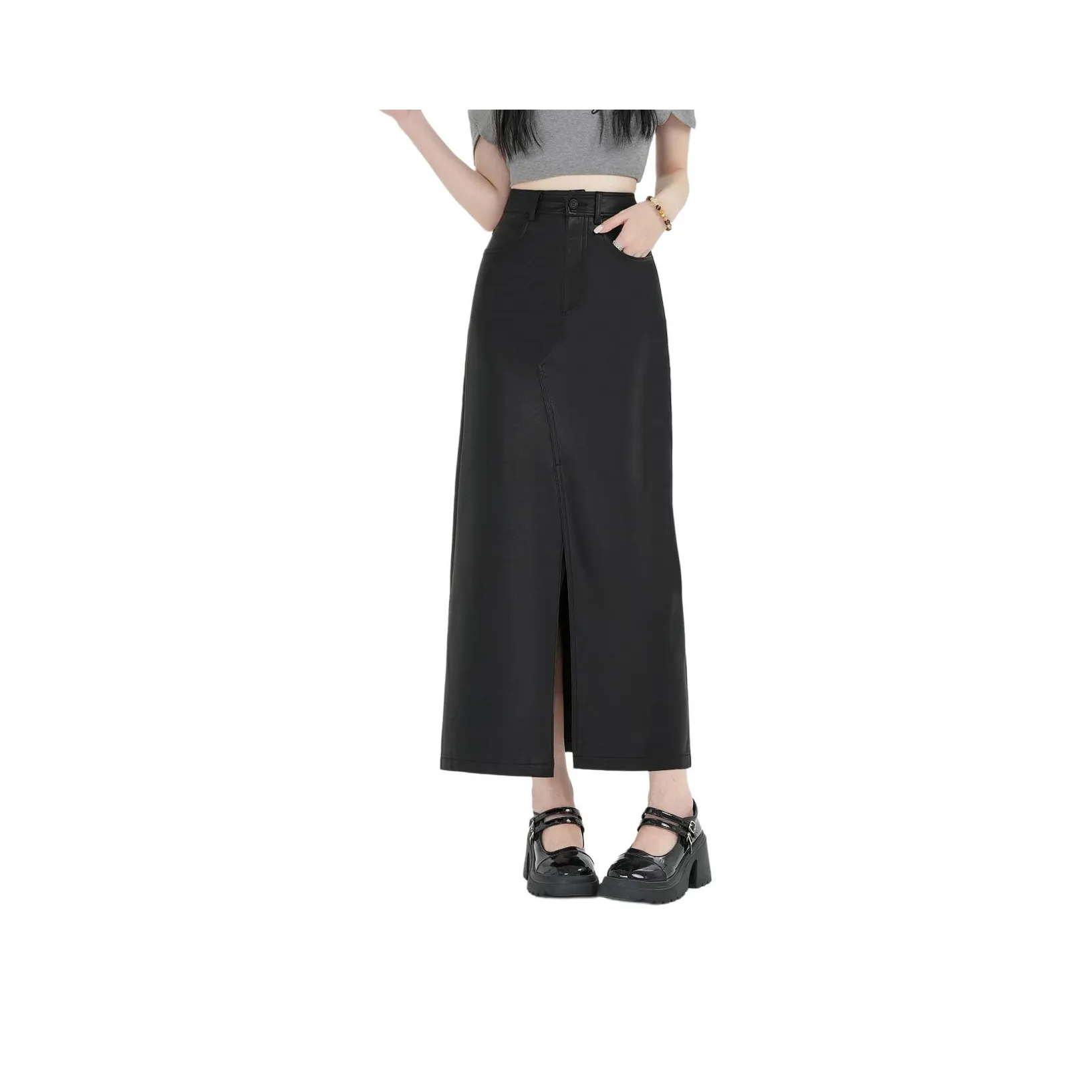 Love Elaine Кожа Длинная Юбка Женская Черная