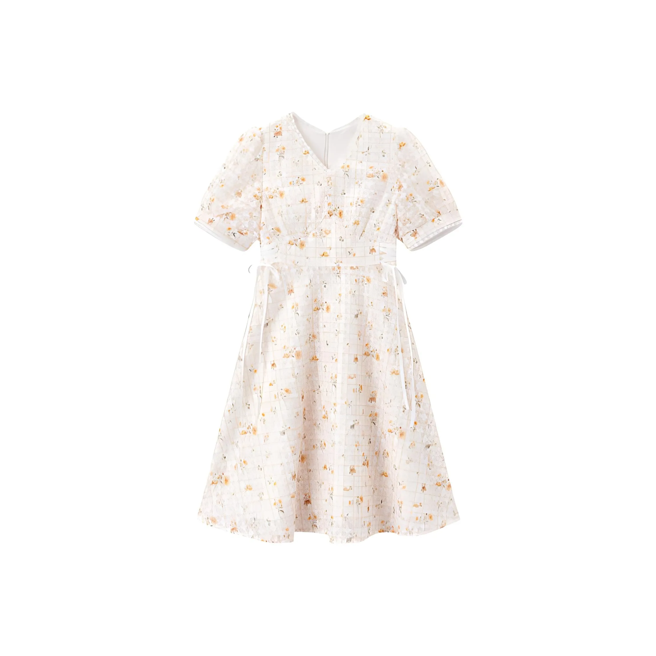 EICHITOO Короткое платье с короткими рукавами женское бежевый с желтым узором