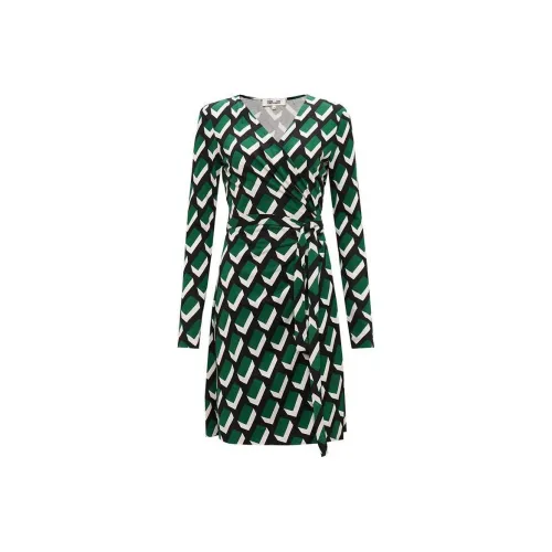 Diane von Furstenberg Зеленый белый Женские Длинные Платья с рукавами