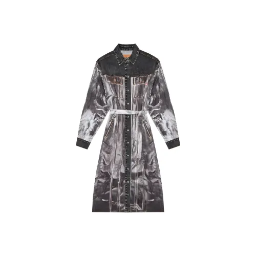 DIESEL Черное Женское Длинное Платье с Рукавами