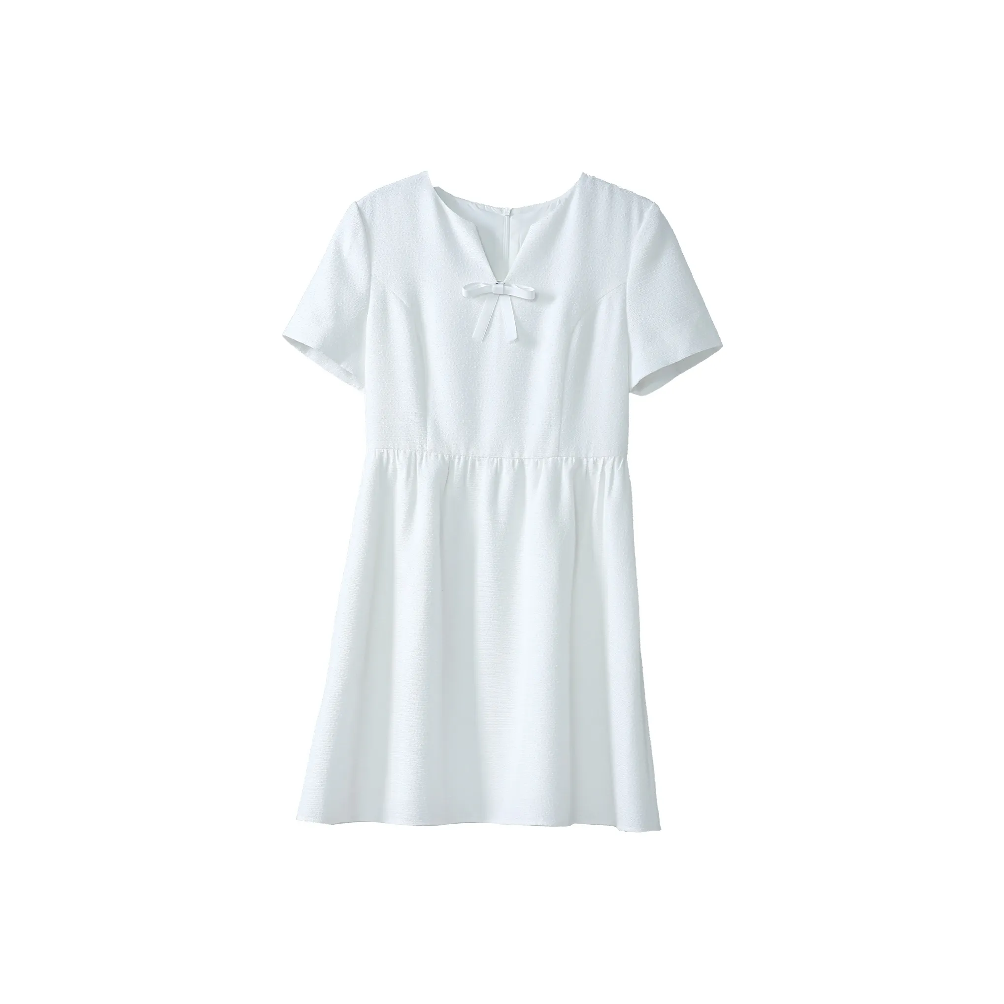 Fstudio Корейский стиль V-образный вырез Inspirated CHANEL Бант Brooch С утяжкой на талии Короткий рукав Платье Женское