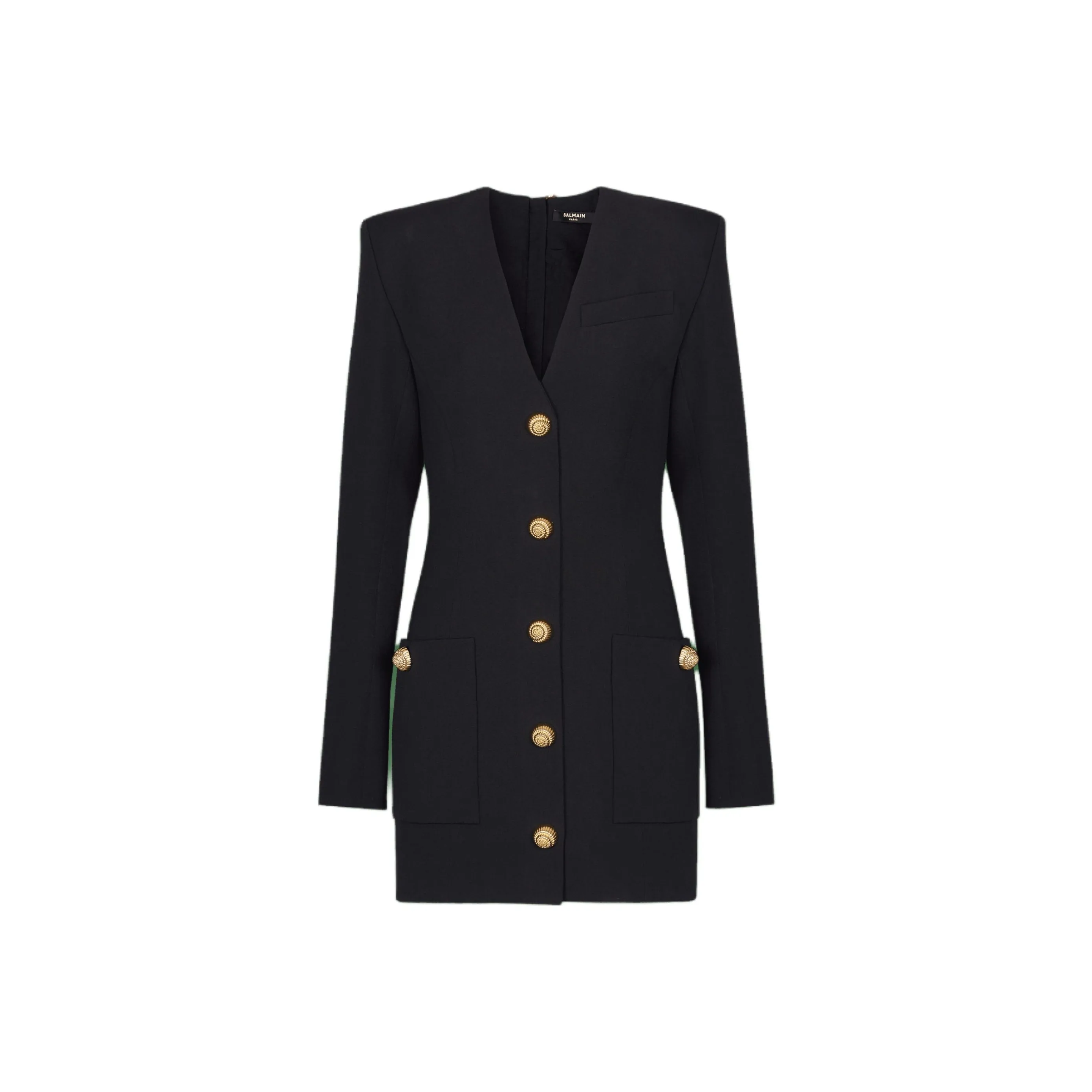 BALMAIN V Neck Button Embellished Mini Dress