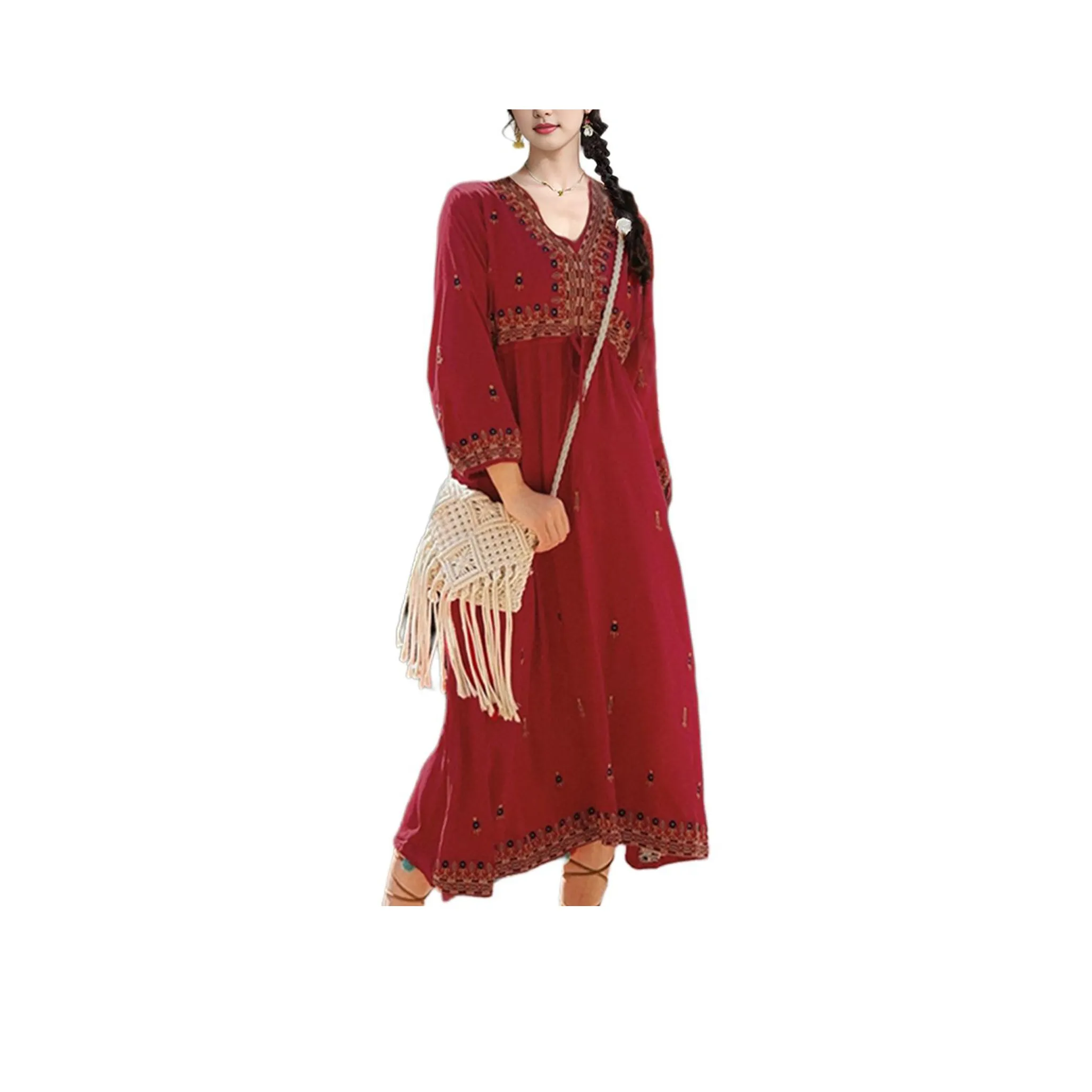Wbwq Long-Sleeved Dresses Women's Maroon