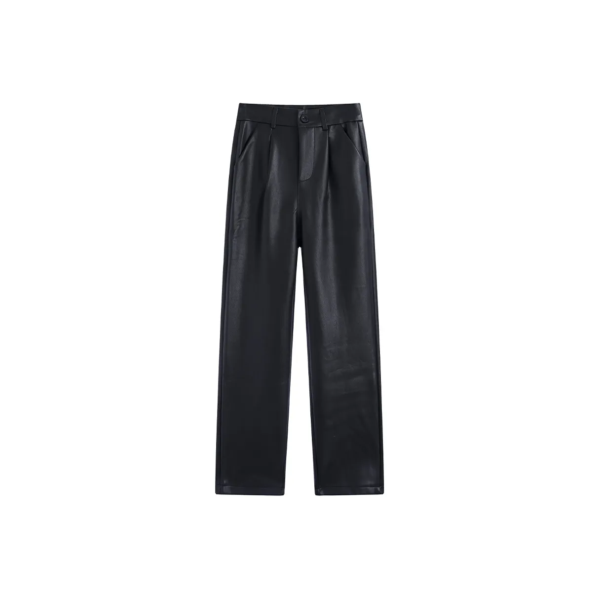 Garbege Leather Pants Women's Black Fleece Lined Regular Edition