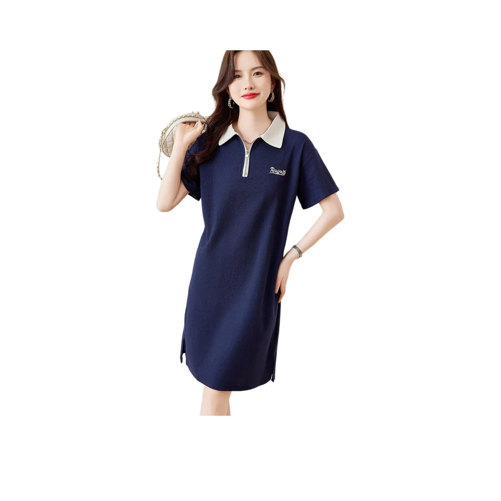 X MOOM Short Sleeved Dress Women's Navy Blue
