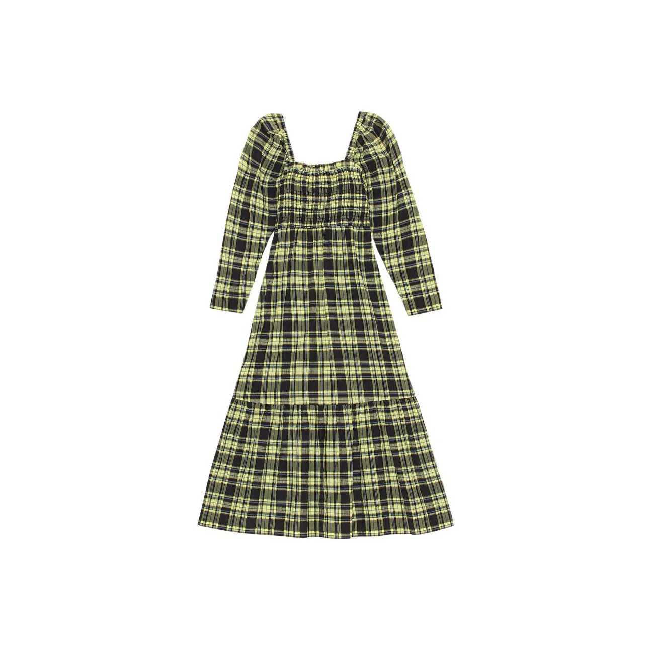 GANNI Long Sleeved Dress Women's Elf Yellow Plaid