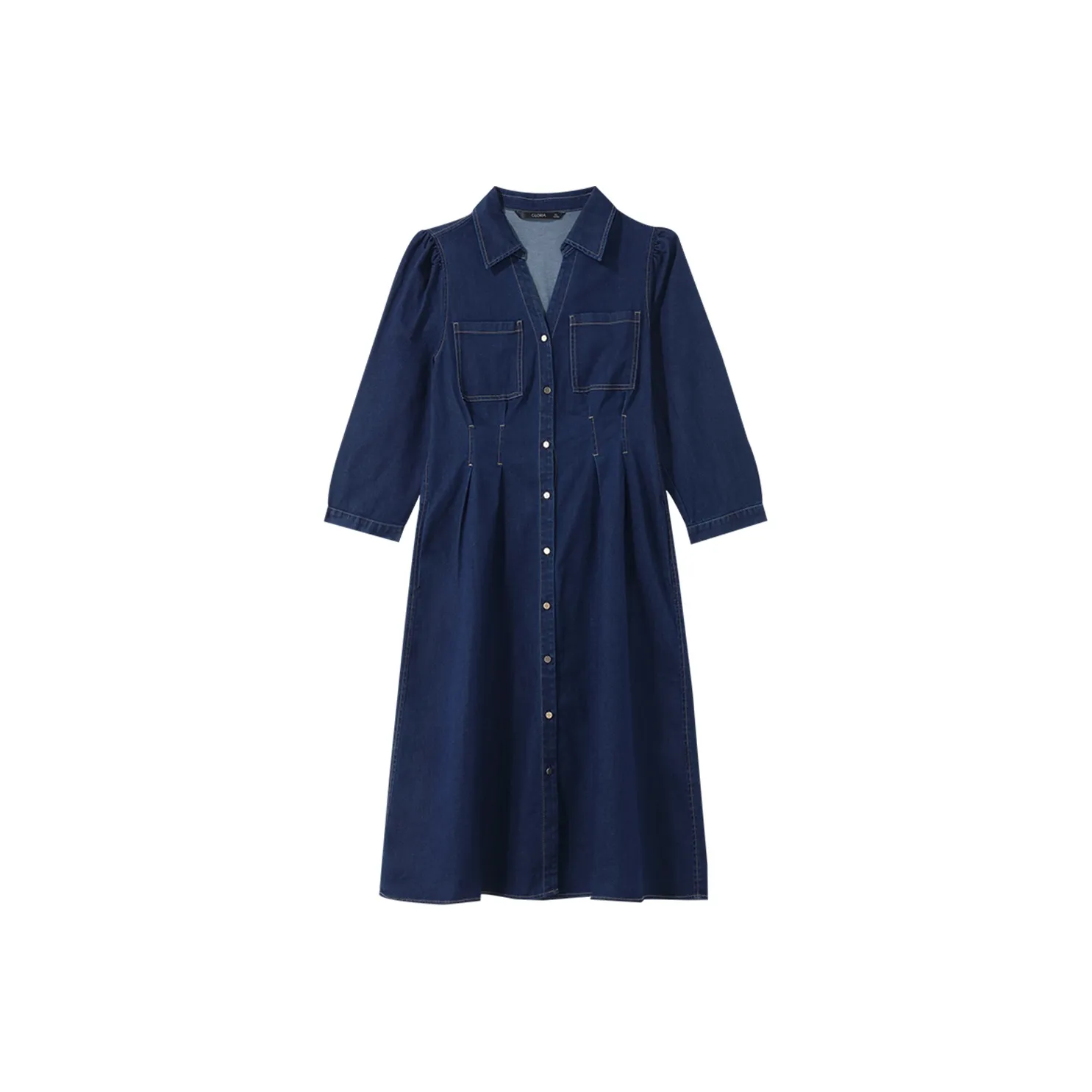 GOELIA Длинное платье с длинными рукавами женское темно-джинсовый синий