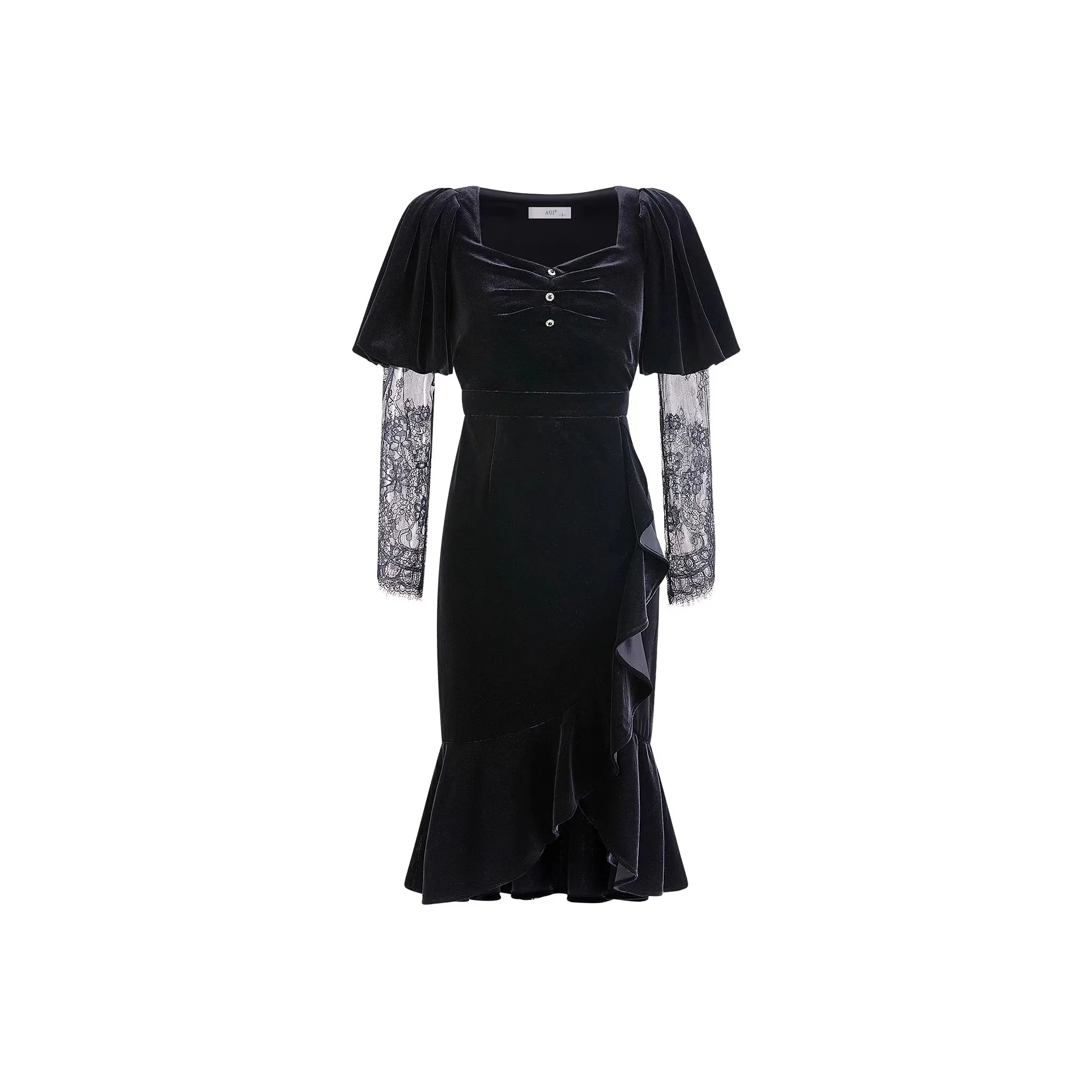 AUI Длинное платье с длинными рукавами женское черное