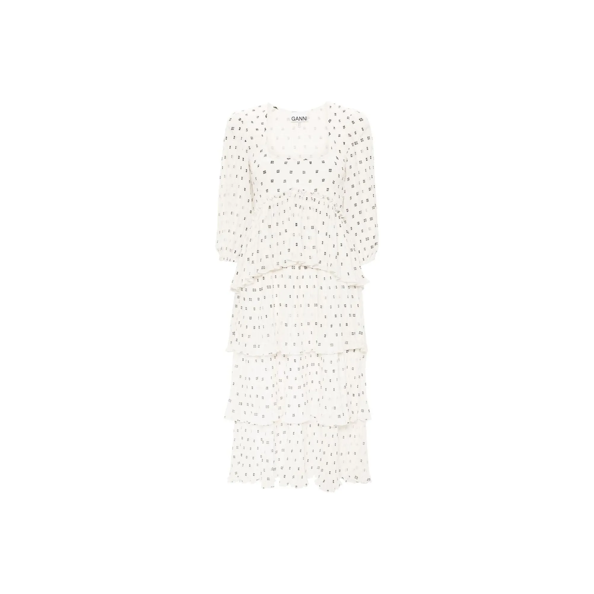 GANNI Monogram print Pleated Midi Dress