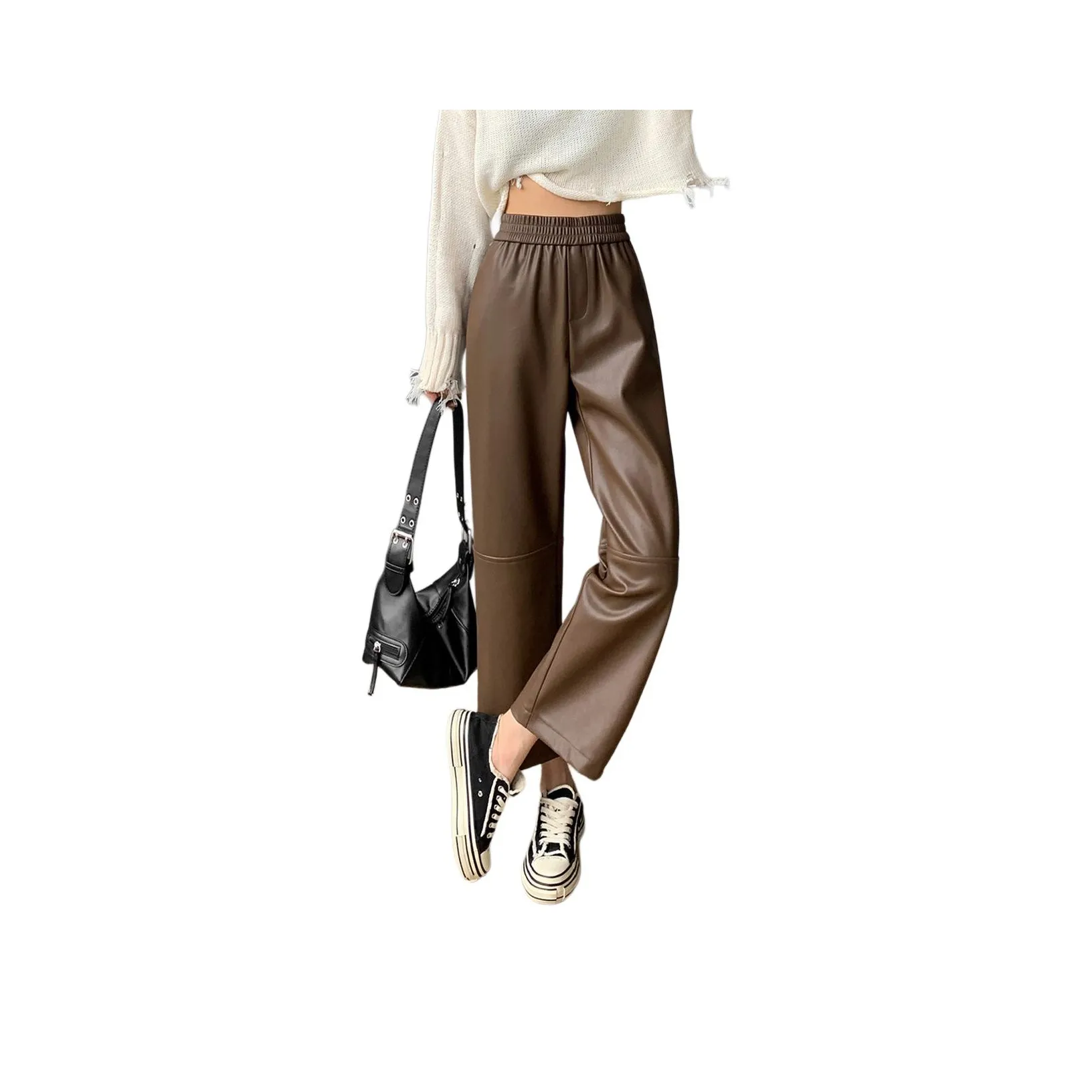 Wbwq Кожаные брюки Женские Кофе