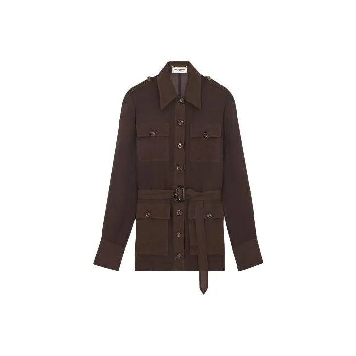 SAINT LAURENT Chiffon Shirt Dress 'Chocolat'
