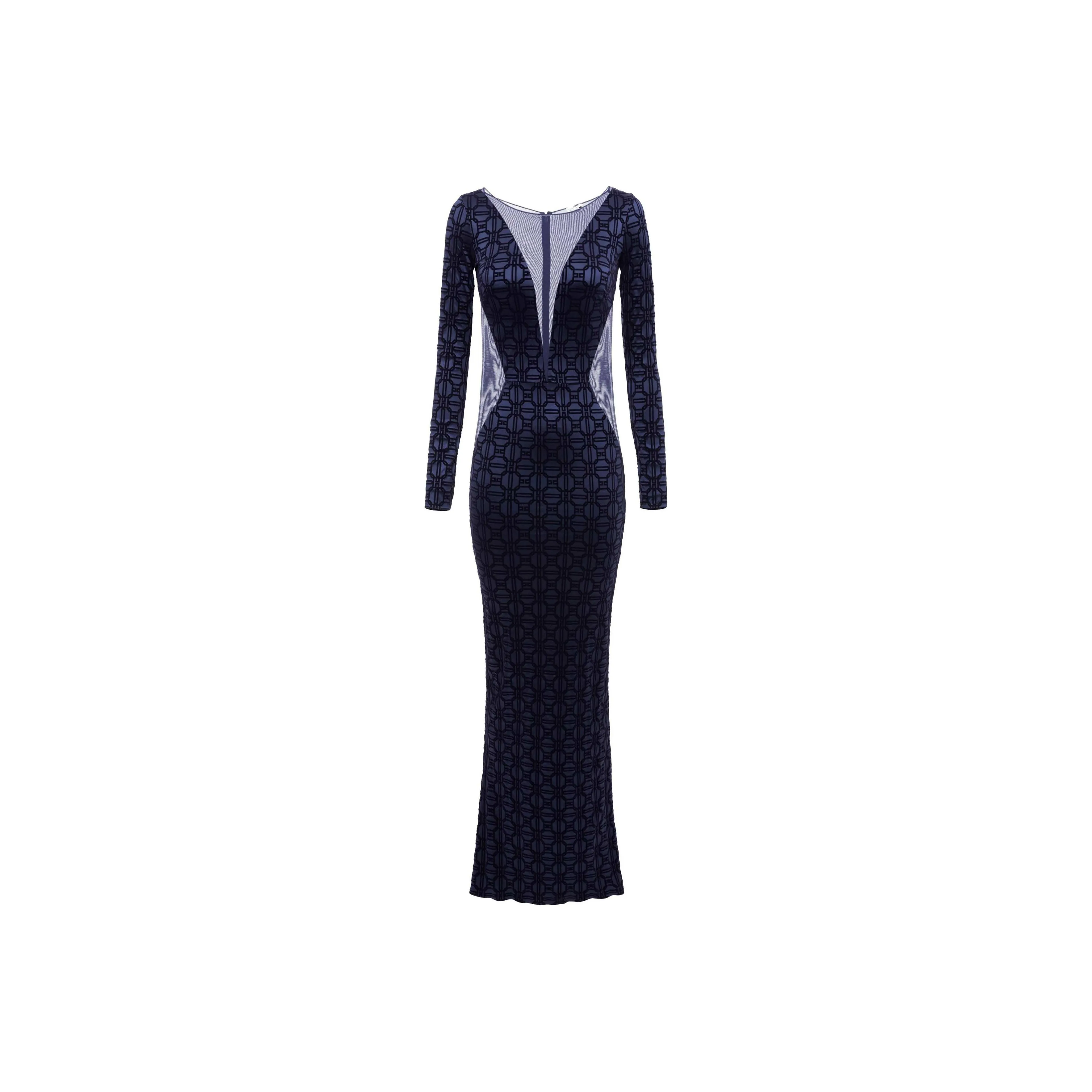 Elisabetta Franchi Red Carpet Tulle insert Flocked Dress