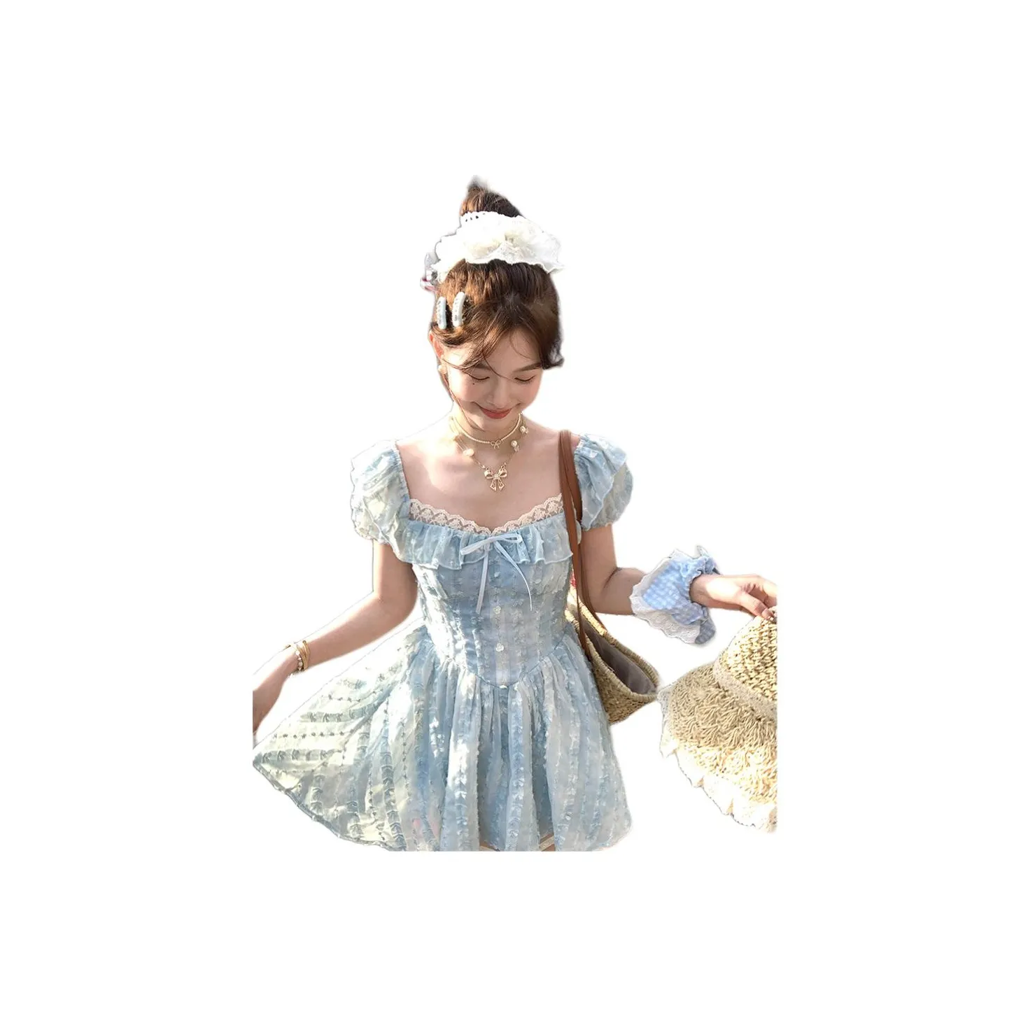 MORii Короткий рукав Платье Женское Синее