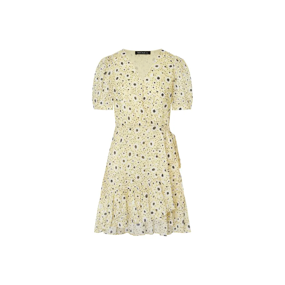 MO&CO Short Sleeved Dresses Women's Yellow With Small Floral