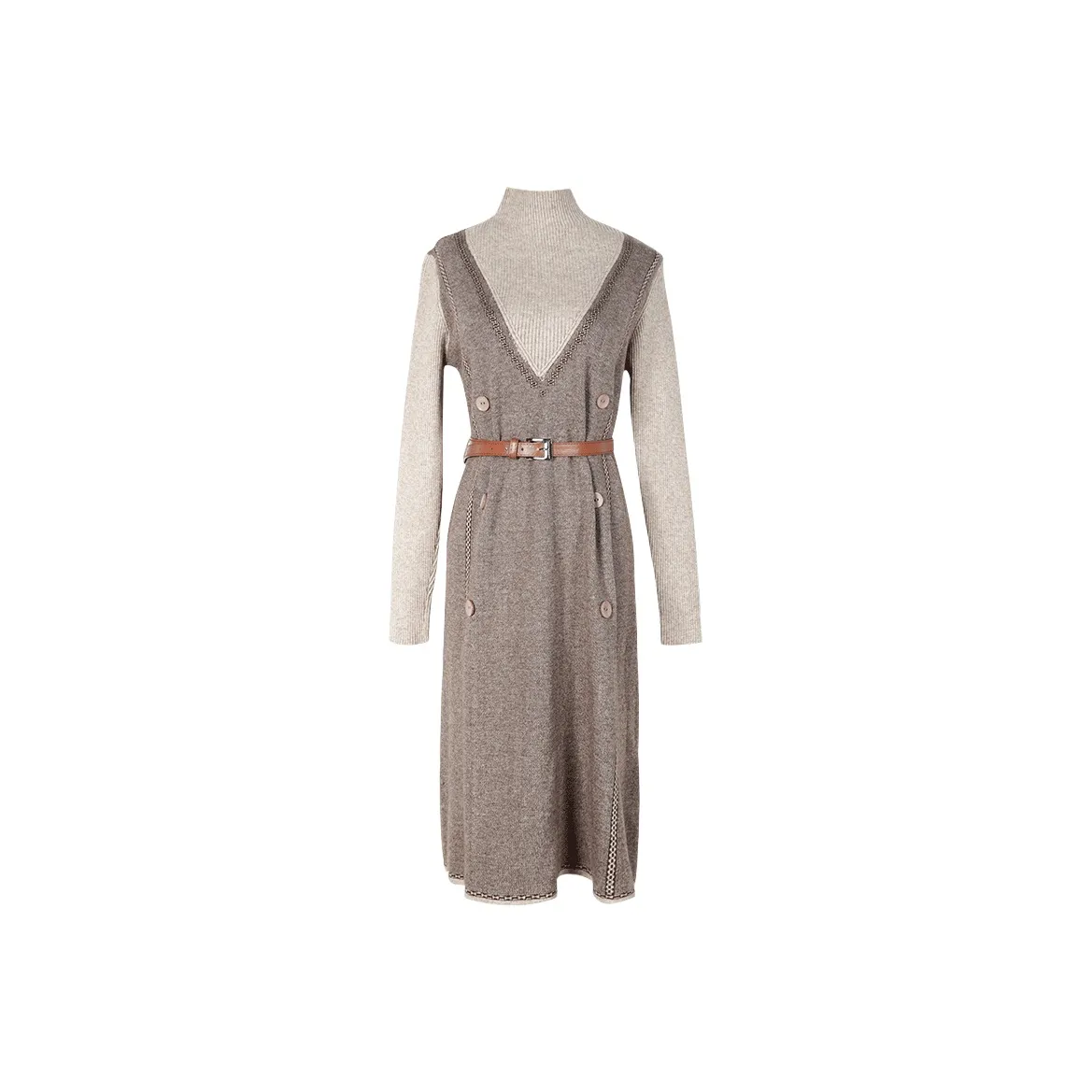 MISSSHINE Long Sleeved Dress Women's Light Coffee