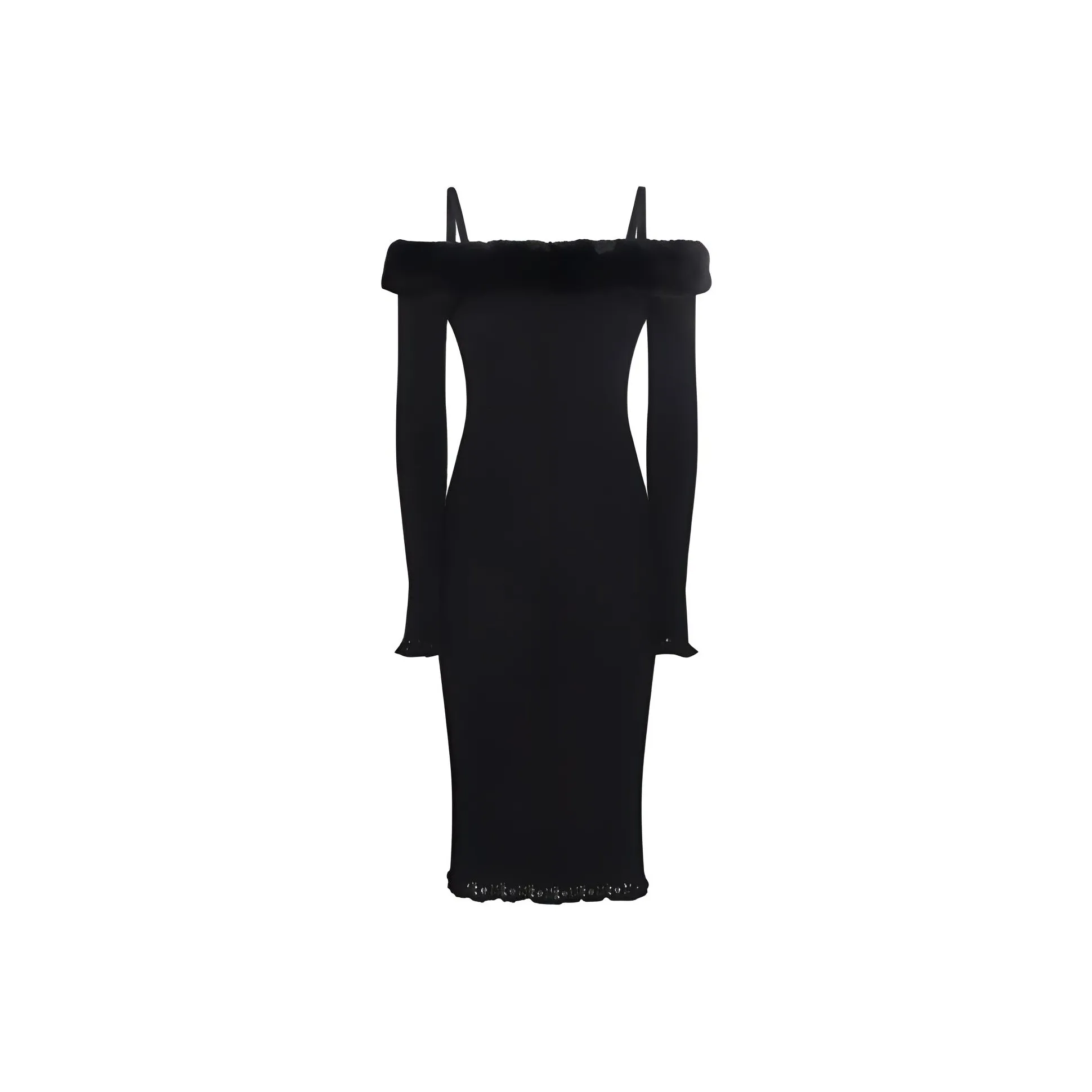 Blumarine Off shoulder Ribbed Midi Dress