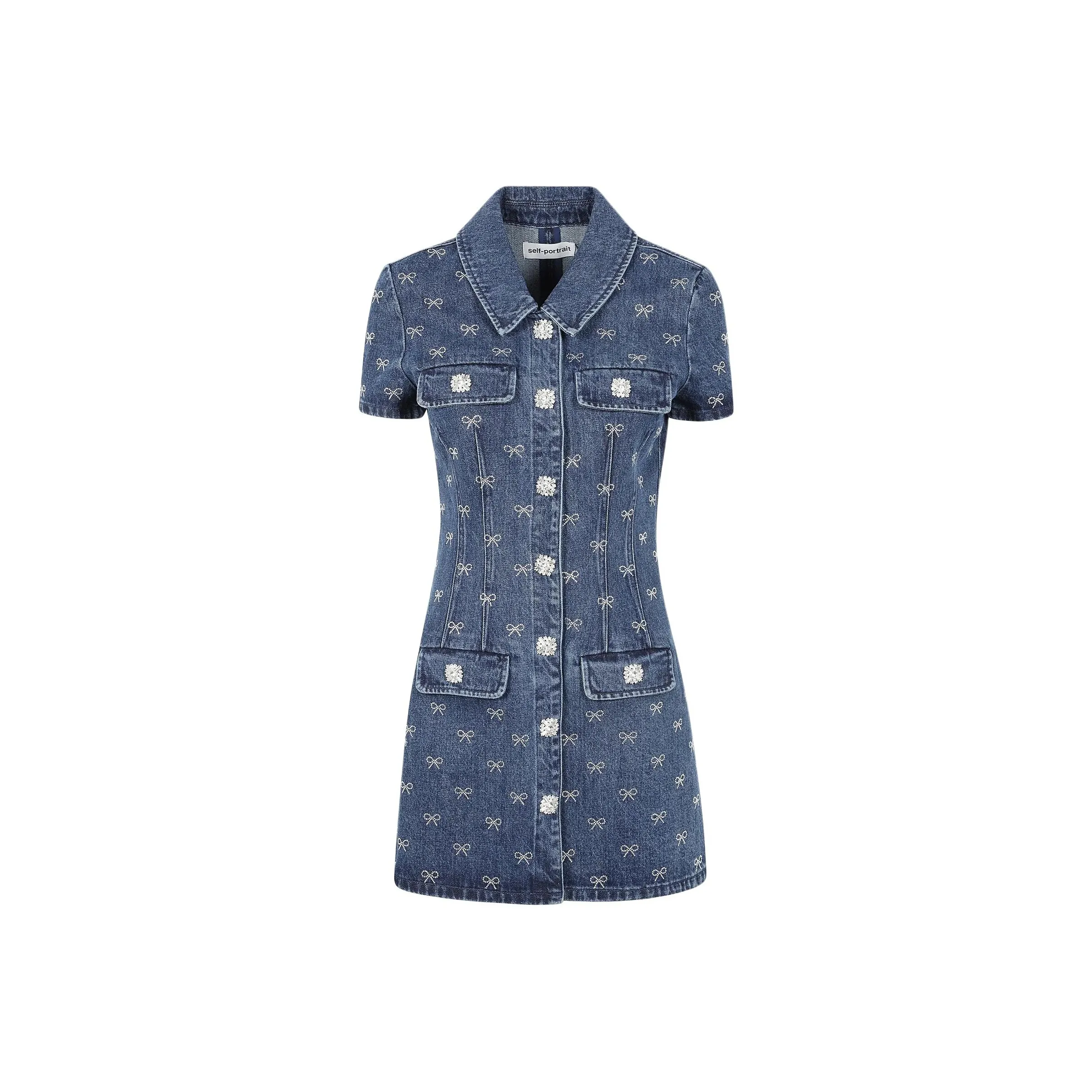 Self Портрет Короткий Рукав Платье Женское Синий