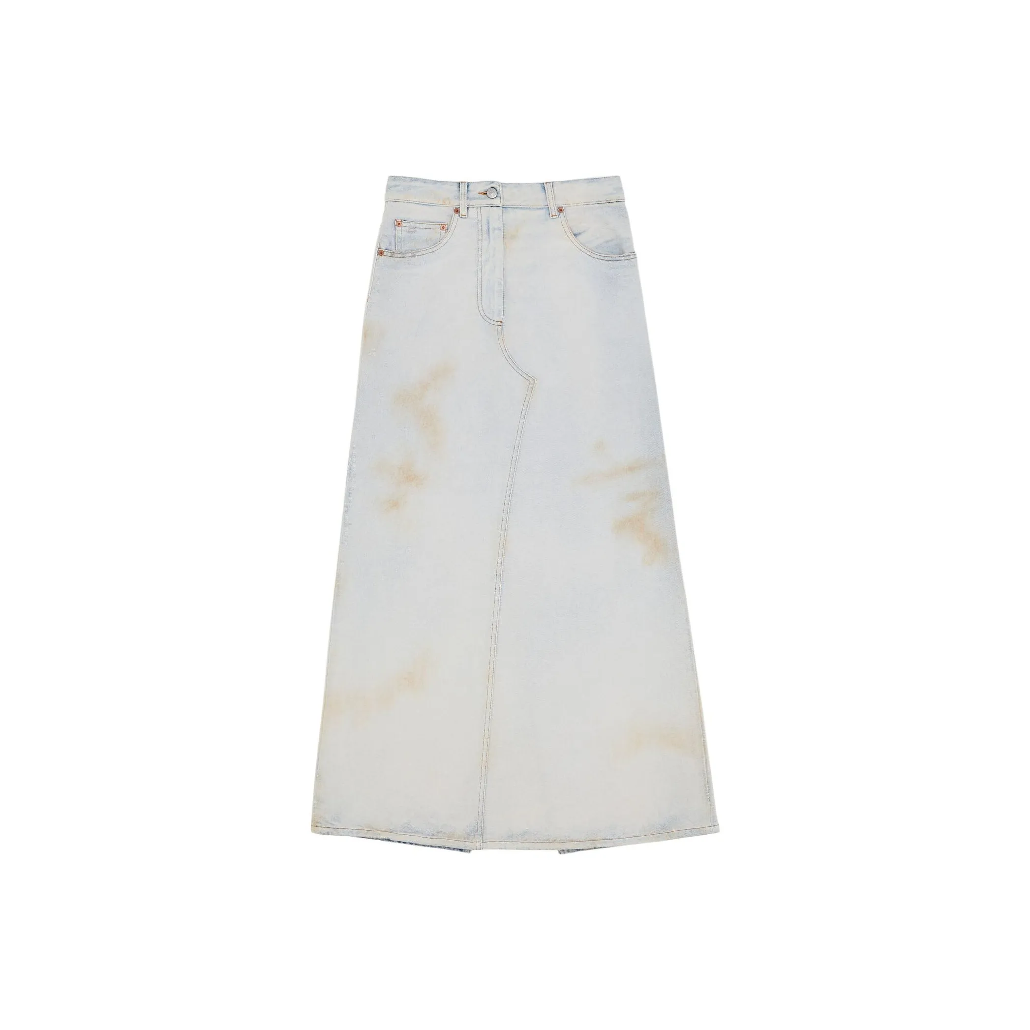 MM6 Maison Margiela Logo Patch Distressed Denim Midi Skirt