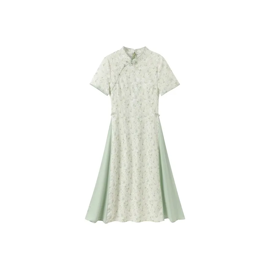 GULIANFEI Короткий рукав Платье Женское Изумрудно-зеленый