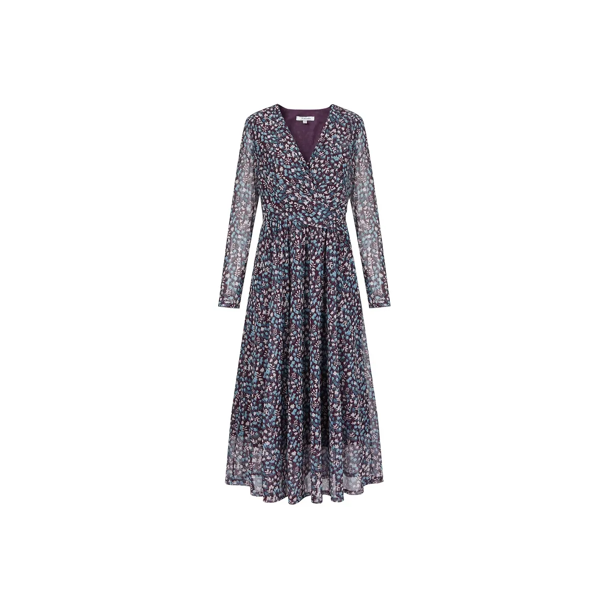 JZ. ANNAKRO Длинное платье с длинными рукавами женское темно-фиолетовый цветочный дизайн