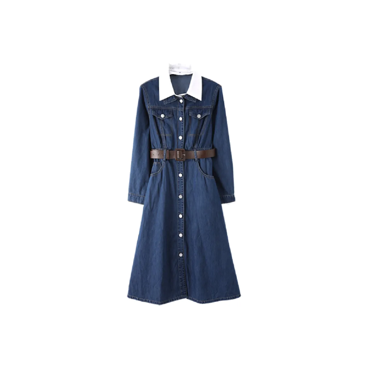 Mo Han Yi Mei Long Sleeved Dresses Women's Denim Blue