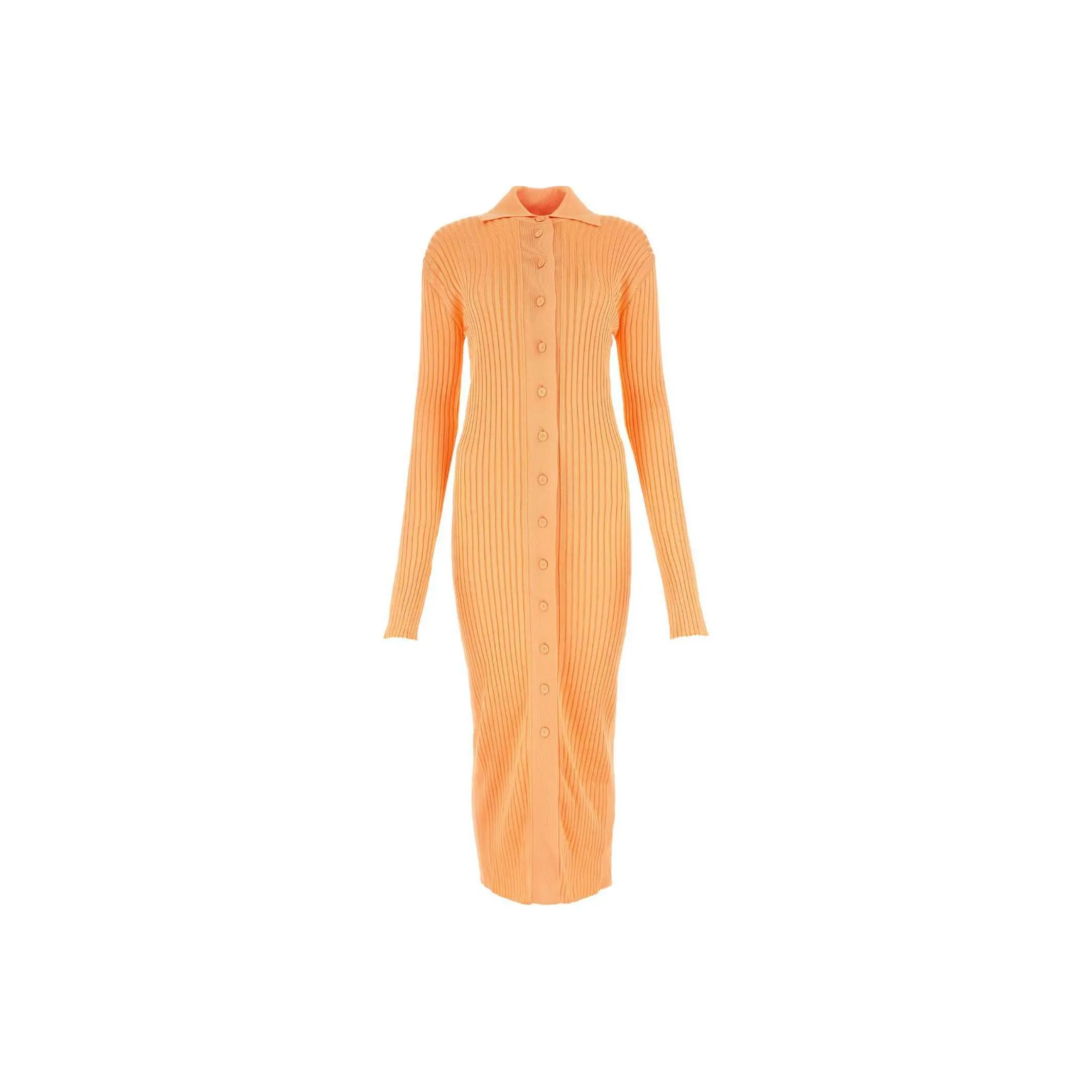 JIL SANDER Ribbed Knit Long Sleeved Midi Dress