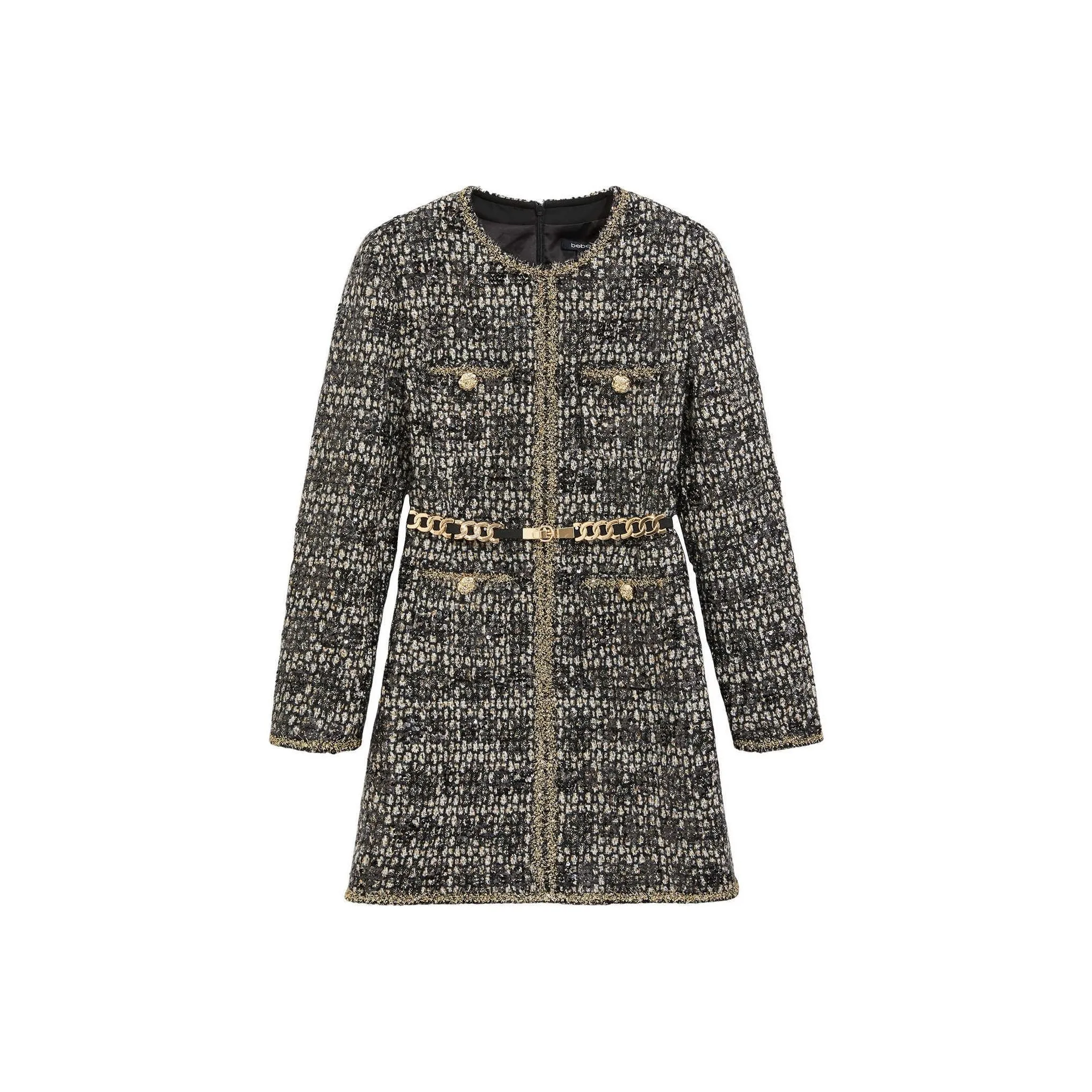 Bebe Long Sleeved Dress Women's Black/Gold