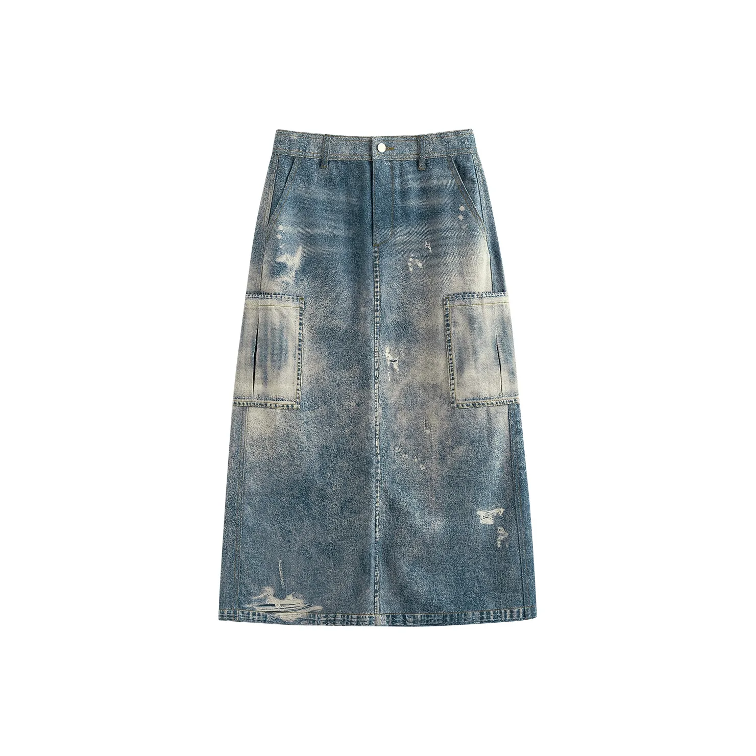 Initial Language Деним Длинный Юбка Женские Винтажный Синий