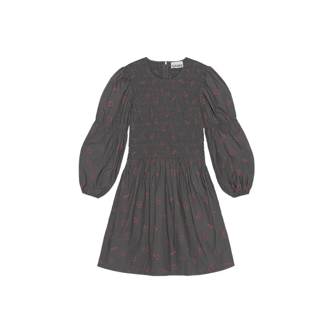 GANNI Chinese New Year Collection Long Sleeved Dresses Women's Volcanic Gray