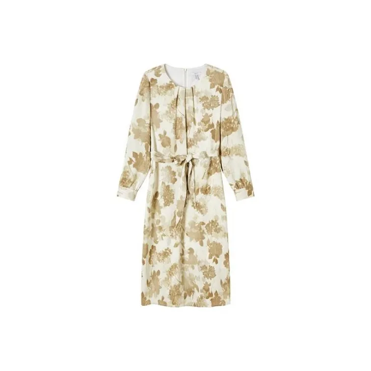 FINITY Абрикос с Принт Женские Длинные Платья с Рукавами