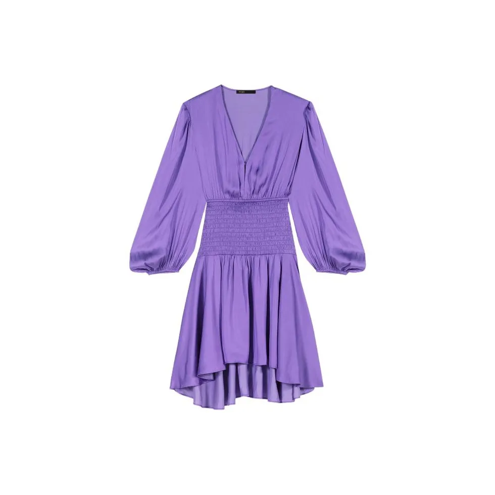 Maje Shirred-waist Satin Minidress