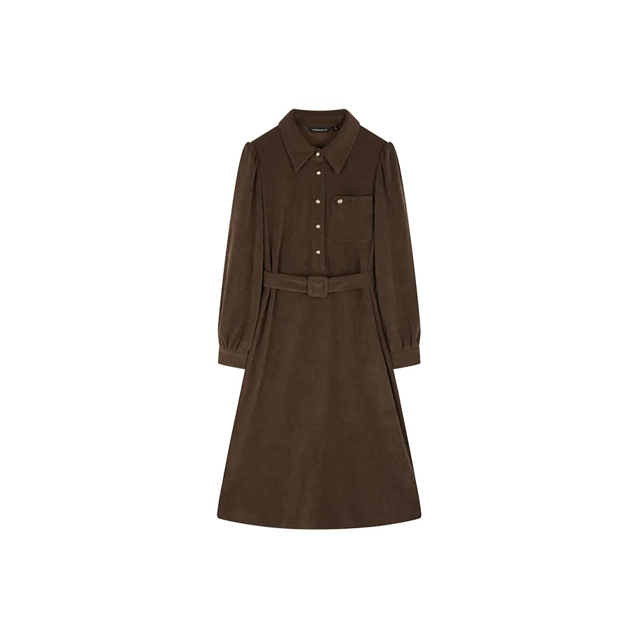 Mo Han Yi Mei Длинный рукав Платье Женское Кофейное