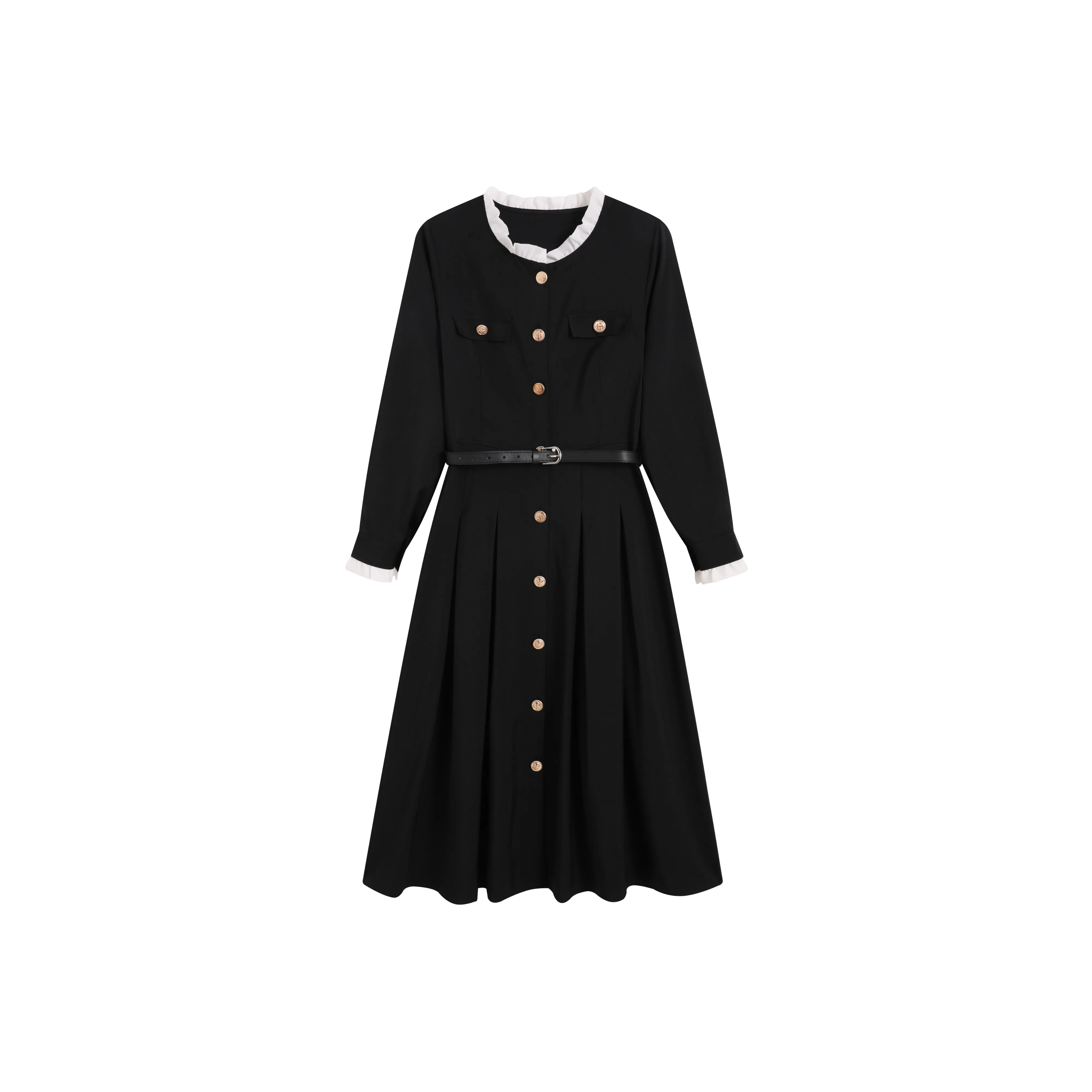 AHDO Длинное платье с длинными рукавами женское черное