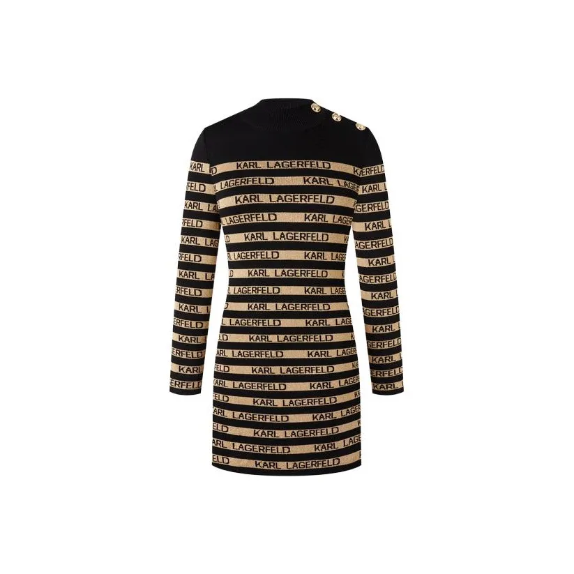 KARL LAGERFELD Длинное платье с длинными рукавами женское черное золотое