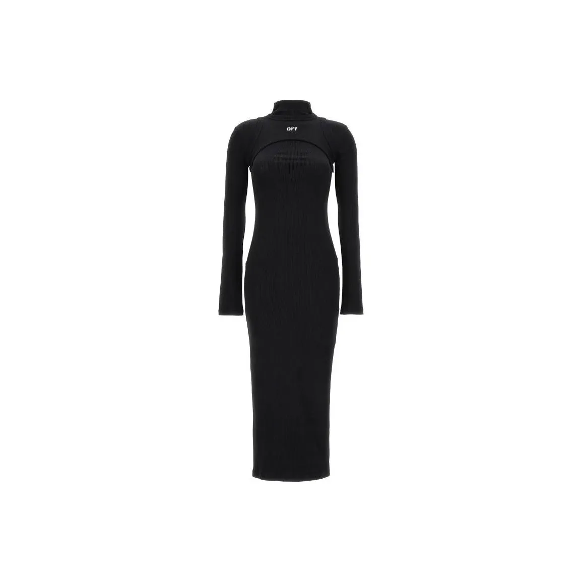 OFF WHITE Ribbed Turtleneck Midi taille dress Black