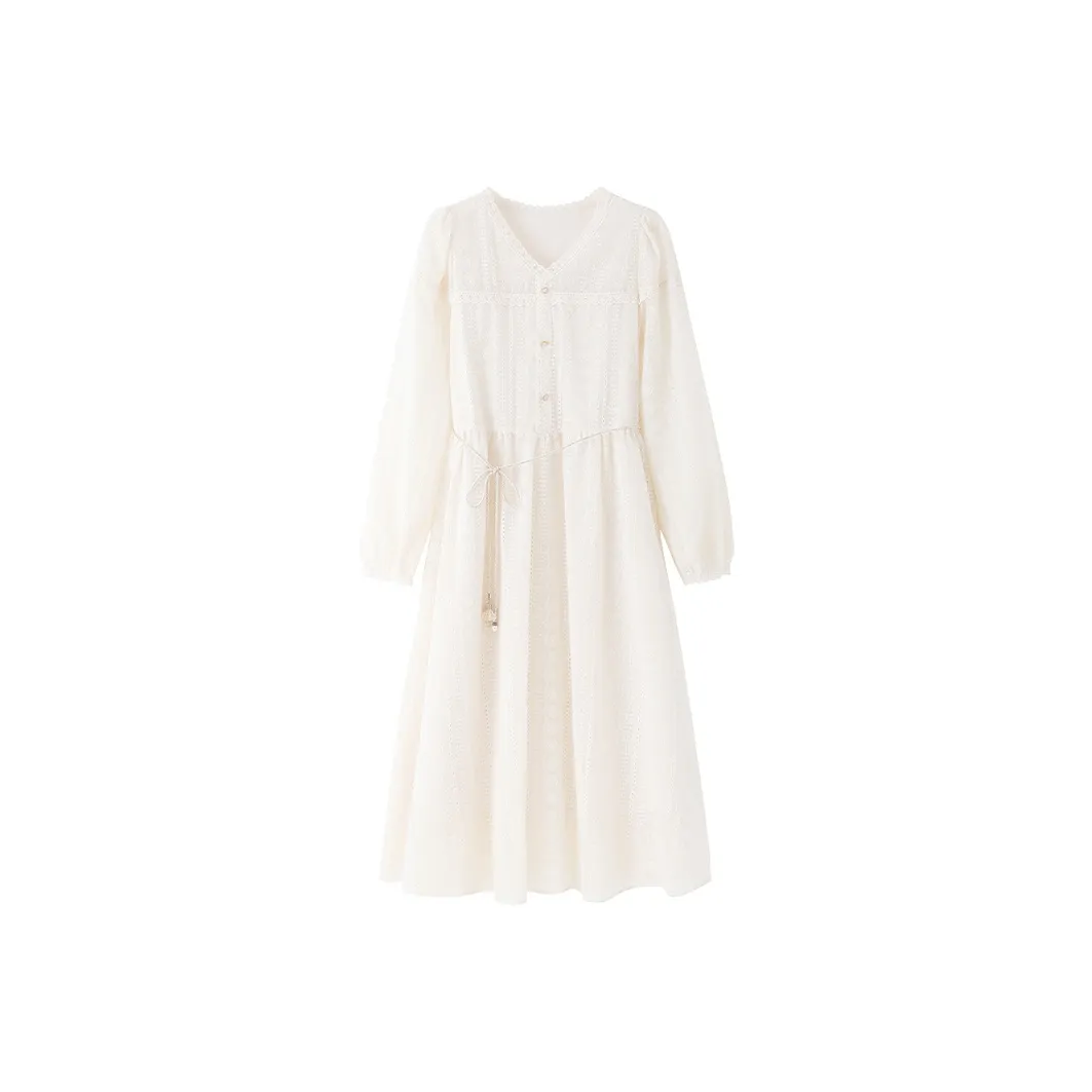 Long Sleeved Dresses Women's Beige