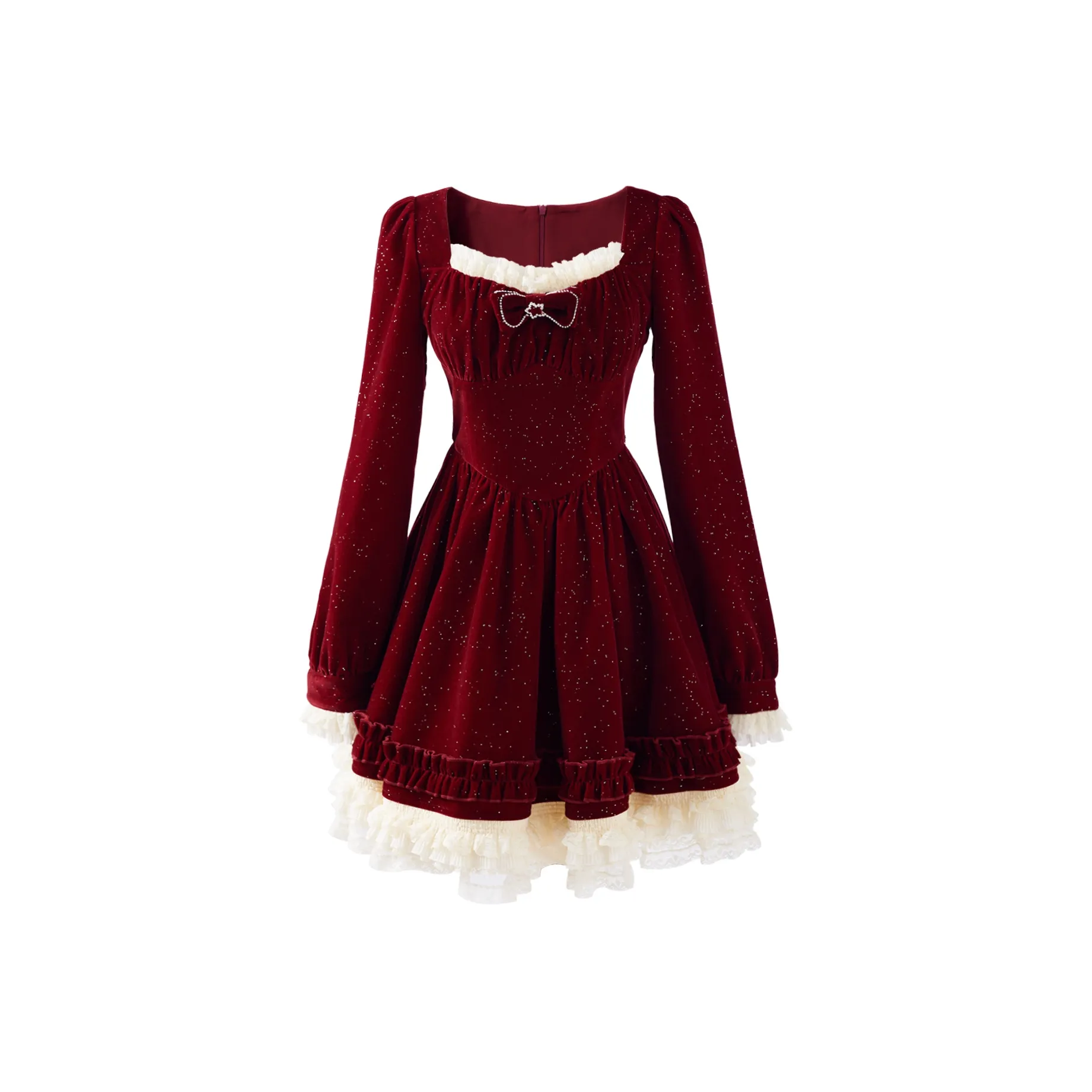 Blovelan Long Sleeved Dress Women's Velour Red