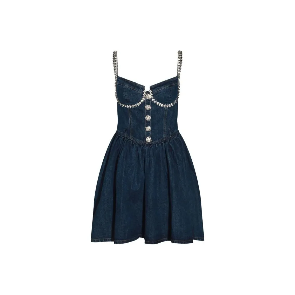 Self portrait Embellished Denim Flared Mini Dress